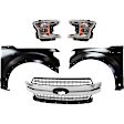 5-Piece Kit Driver and Passenger Side Halogen Headlight, With bulb(s), OE Replacement, CAPA Certified, Includes (2) Fender, (1) Grille Assembly and (2) Headlight
