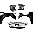 5-Piece Kit, Front, Driver and Passenger Side Fender, For Models With Wheel Opening Molding and Active Park Assist System, CAPA Certified, Includes (2) Fender, (1) Grille, and (2) Headlight