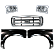 5-Piece Kit, Grille Painted Silver, Includes (2) Fender, (1) Grille, and (2) Headlight