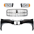 5-Piece Kit, Front, Driver and Passenger Side Fender, Includes (2) Fender, (1) Grille, and (2) Headlight