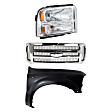 3-Piece Kit, Grille Chrome Shell with Painted Gray Insert, Includes (1) Fender, (1) Grille, and (1) Headlight