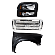 3-Piece Kit, Grille Chrome Shell with Painted Gray Insert, Includes (1) Fender, (1) Grille, and (1) Headlight