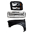 3-Piece Kit, Grille Chrome Shell with Painted Gray Insert, Includes (1) Fender, (1) Grille, and (1) Headlight