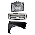 3-Piece Kit, Grille Chrome Shell with Painted Gray Insert, Includes (1) Fender, (1) Grille, and (1) Headlight