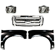 5-Piece Kit, Grille Chrome Shell with Painted Gray Insert, Includes (2) Fender, (1) Grille, and (2) Headlight