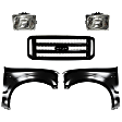 5-Piece Kit, Front, Driver and Passenger Side Fender, Includes (2) Fender, (1) Grille, and (2) Headlight
