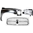 3-Piece Kit, Grille Chrome Shell with Paintable Insert, Includes (1) Fender, (1) Grille, and (1) Headlight