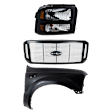 3-Piece Kit, Grille Painted Black Shell with Chrome Insert, Includes (1) Fender, (1) Grille, and (1) Headlight