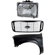 3-Piece Kit, Grille Painted Black Shell with Chrome Insert, Includes (1) Fender, (1) Grille, and (1) Headlight