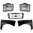 5-Piece Kit, Grille Painted Black Shell with Chrome Insert, Includes (2) Fender, (1) Grille, and (2) Headlight