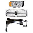 3-Piece Kit, Grille Chrome Shell with Paintable Insert, Includes (1) Fender, (1) Grille, and (1) Headlight