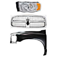 3-Piece Kit, Front, Driver Side Fender, Includes (1) Fender, (1) Grille, and (1) Headlight