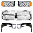 5-Piece Kit, Front, Driver and Passenger Side Fender, Includes (2) Fender, (1) Grille, and (2) Headlight