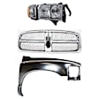 3-Piece Kit, Grille Chrome Shell with Paintable Insert, Includes (1) Fender, (1) Grille, and (1) Headlight