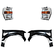 2008-2010 Ford F-350 Super Duty - 4-Piece Kit Driver and Passenger Side Halogen Headlight, With bulb(s), OE Replacement, Includes (2) Fender and (2) Headlight