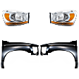 4-Piece Kit Driver and Passenger Side Halogen Headlight, With bulb(s), with Chrome Bezel with Amber Bar, OE Replacement, Includes (2) Fender and (2) Headlight