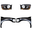 4-Piece Kit Driver and Passenger Side Halogen Headlight, With bulb(s), with Black Bezel with Amber Bar, OE Replacement, Includes (2) Fender and (2) Headlight