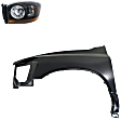 2-Piece Kit Driver Side Halogen Headlight, With bulb(s), with Black Bezel with Amber Bar, OE Replacement, Includes (1) Fender and (1) Headlight