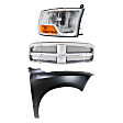 3-Piece Kit, Grille Chrome, For Models Without Quad Lights, Includes (1) Fender, (1) Grille Shell and Insert, and (1) Headlight