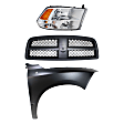 3-Piece Kit, Grille Painted Black, For Models With Quad Lights, Includes (1) Fender, (1) Grille Shell and Insert, and (1) Headlight