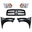 5-Piece Kit Grille Painted Black, Includes (2) Fender, (1) Grille Assembly and (2) Headlight