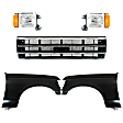 1991 Ford F-Super Duty - 5-Piece Kit Front, Driver and Passenger Side Fender, Cab & Chassis - Conventional, Includes (2) Fender, (1) Grille, and (2) Headlight