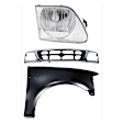 3-Piece Kit, Grille Chrome Shell with Gray Insert, RWD, Includes (1) Fender, (1) Grille, and (1) Headlight