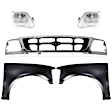 5-Piece Kit, Grille Chrome Shell with Gray Insert, RWD, Includes (2) Fender, (1) Grille, and (2) Headlight