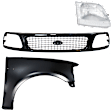 3-Piece Kit, Grille Painted Black Shell with Chrome Insert, Includes (1) Fender, (1) Grille, and (1) Headlight