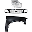 3-Piece Kit, Grille Painted Black Shell with Chrome Insert, Includes (1) Fender, (1) Grille, and (1) Headlight