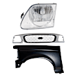 3-Piece Kit, Front, Driver Side Fender, Old Body Style, 4WD, Production Date From July 1996, Converts OE Headlights to Lightning Style, Includes (1) Fender, (1) Grille, and (1) Headlight