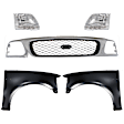 5-Piece Kit, Grille Chrome Shell with Black Insert, 4WD, Includes (2) Fender, (1) Grille, and (2) Headlight