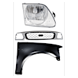 3-Piece Kit, Grille Chrome Shell with Black Insert, 4WD, Includes (1) Fender, (1) Grille, and (1) Headlight