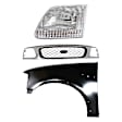 3-Piece Kit, Grille Chrome Shell with Black Insert, 4WD, Includes (1) Fender, (1) Grille, and (1) Headlight