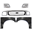 5-Piece Kit, Grille Chrome Shell with Black Insert, 4WD, Includes (2) Fender, (1) Grille, and (2) Headlight