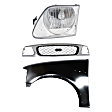 3-Piece Kit, Grille Chrome Shell with Black Insert, Includes (1) Fender, (1) Grille, and (1) Headlight