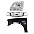 3-Piece Kit, Grille Chrome Shell with Black Insert, 4WD, Includes (1) Fender, (1) Grille, and (1) Headlight