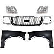 5-Piece Kit, Grille Chrome Shell with Black Insert, 4WD, Includes (2) Fender, (1) Grille, and (2) Headlight