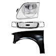 3-Piece Kit, Grille Chrome Shell with Black Insert, Includes (1) Fender, (1) Grille, and (1) Headlight