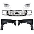 5-Piece Kit, Grille Chrome Shell with Black Insert, 4WD, Includes (2) Fender, (1) Grille, and (2) Headlight