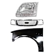 3-Piece Kit, Grille Chrome Shell with Black Insert, 4WD, Includes (1) Fender, (1) Grille, and (1) Headlight