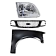 3-Piece Kit, Grille Paintable, Includes (1) Fender, (1) Grille Shell and Insert, and (1) Headlight