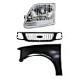 3-Piece Kit, Grille Paintable, Includes (1) Fender, (1) Grille, and (1) Headlight