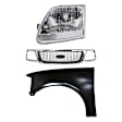 3-Piece Kit, Grille Chrome Shell with Black Insert, 4WD, Includes (1) Fender, (1) Grille, and (1) Headlight