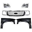 5-Piece Kit, Grille Chrome Shell with Black Insert, 4WD, Includes (2) Fender, (1) Grille, and (2) Headlight