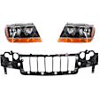 2004 Jeep Grand Cherokee - 3-Piece Kit Header Panel, Includes (1) Header Panel and (2) Headlight