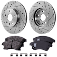 2-Wheel Set Front Brake Disc and Pad Kit, Cross-drilled and Slotted 5 Lugs 276 mm Ceramic, Includes (1) Brake Pad Set and (2) Brake Disc