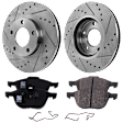 2-Wheel Set Front Brake Disc and Pad Kit, Cross-drilled and Slotted 5 Lugs 277.88 mm Ceramic, Includes (1) Brake Pad Set and (2) Brake Disc