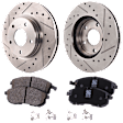 2-Wheel Set Front Brake Disc and Pad Kit, Cross-drilled and Slotted 5 Lugs 279.91 mm Ceramic, Includes (1) Brake Pad Set and (2) Brake Disc