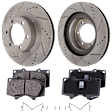 2-Wheel Set Front Brake Disc and Pad Kit, Cross-drilled and Slotted 5 Lugs 338.07 mm Ceramic, Includes (2) Brake Disc and (1) Brake Pad Set